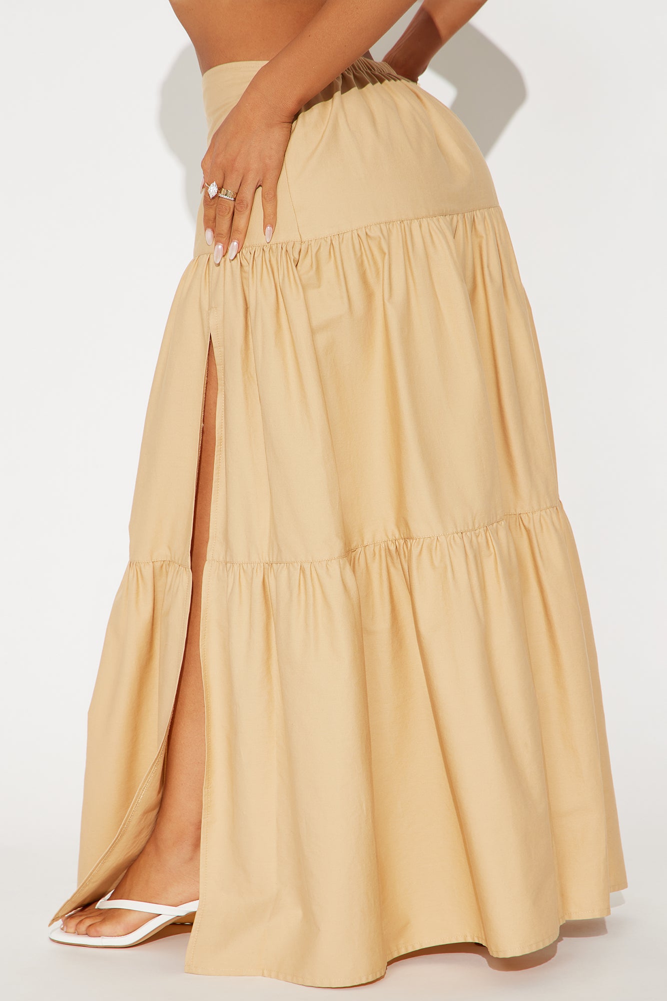 Zoey Poplin Tiered Maxi Skirt - Khaki - Image 3