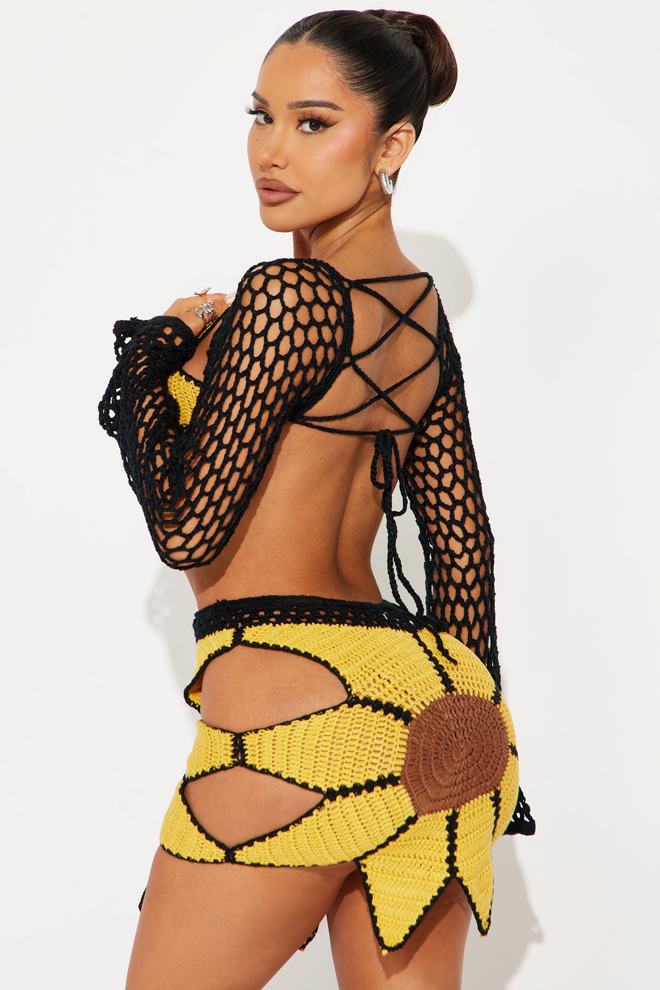 Sunflower Feel Crochet Mini Skirt Set - Black/combo - Image 3