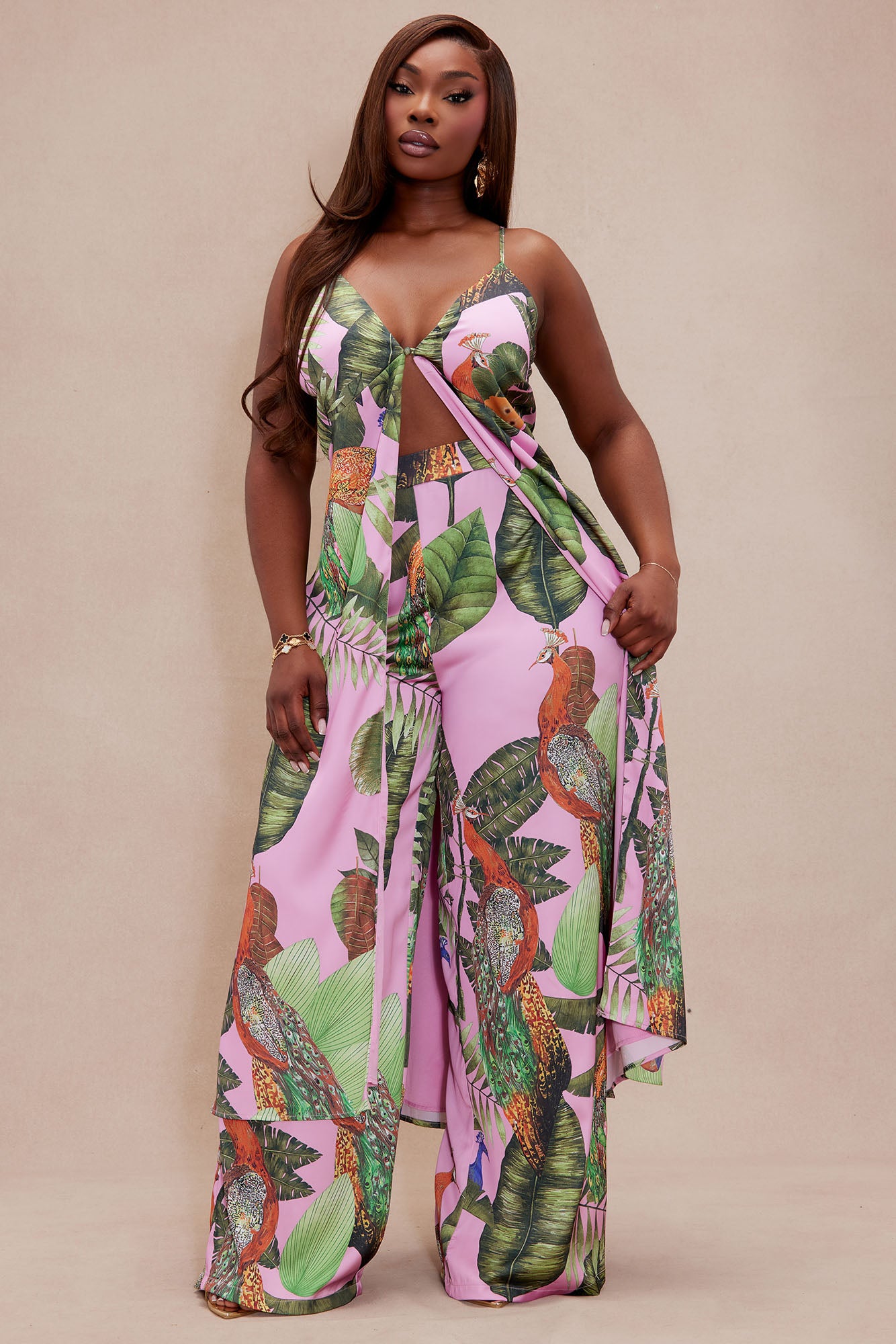 Private Island Wide Leg Satin Pant - Pink/combo - Image 5
