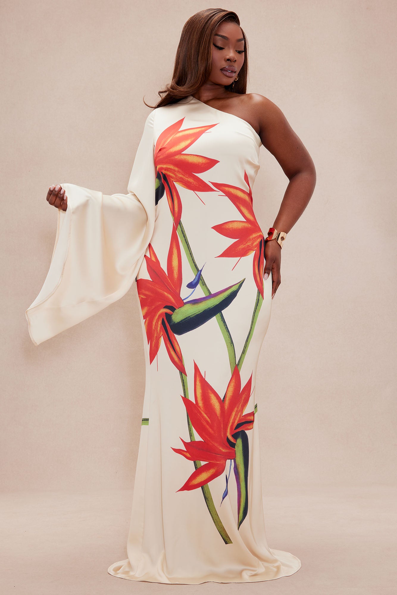 Althea One Shoulder Satin Maxi Dress - Nude/combo - Image 5