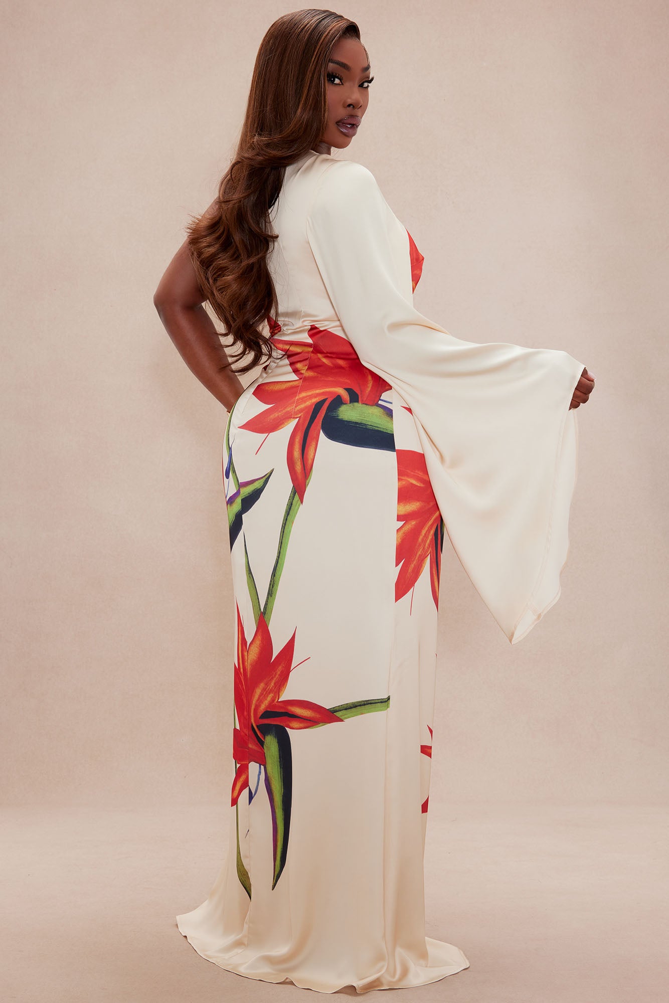 Althea One Shoulder Satin Maxi Dress - Nude/combo - Image 8