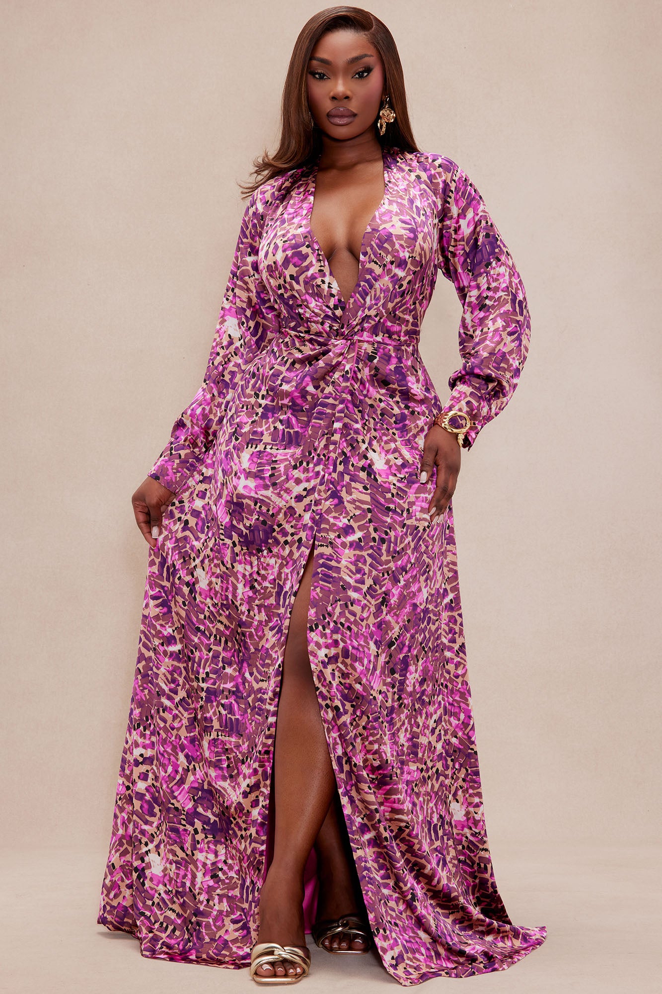 Rylin Long Sleeve Satin Maxi Dress - Purple/combo - Image 5