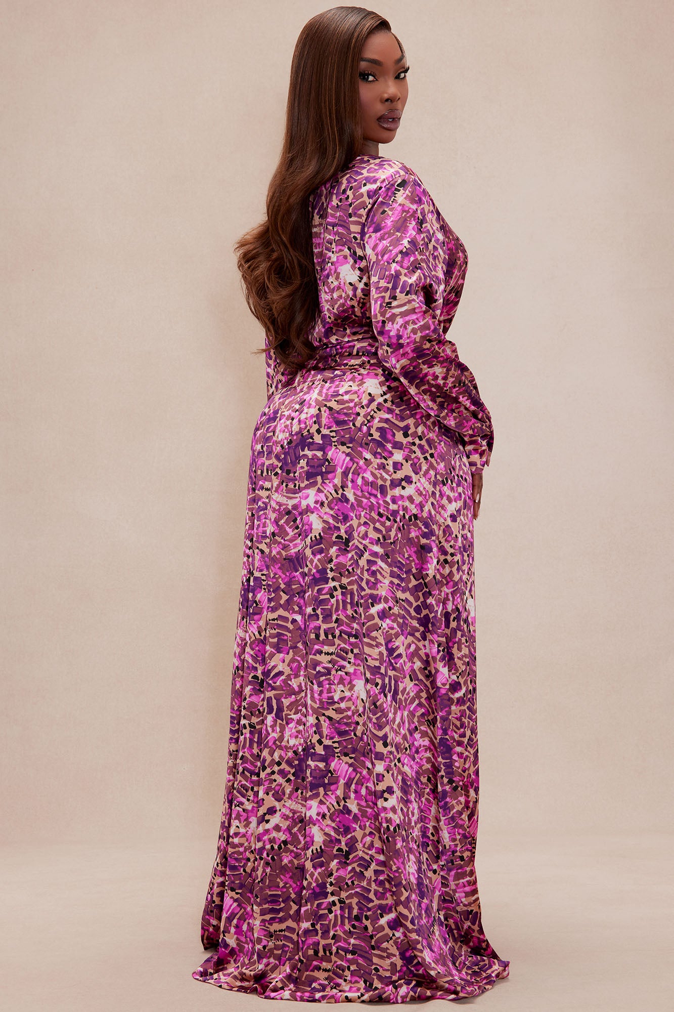 Rylin Long Sleeve Satin Maxi Dress - Purple/combo - Image 8