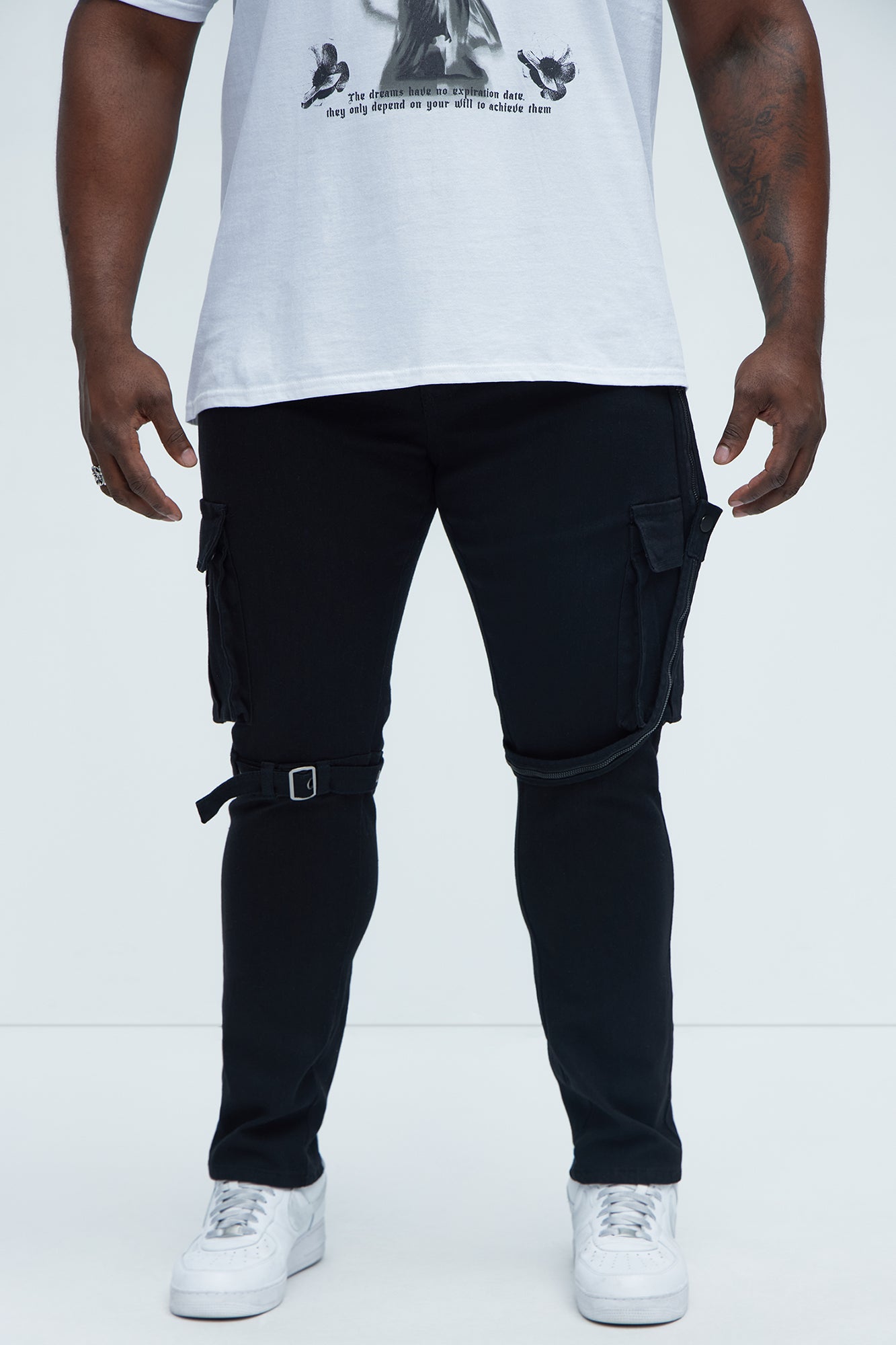 Buckle And Strap Stacked Skinny Jeans - Black - Image 8