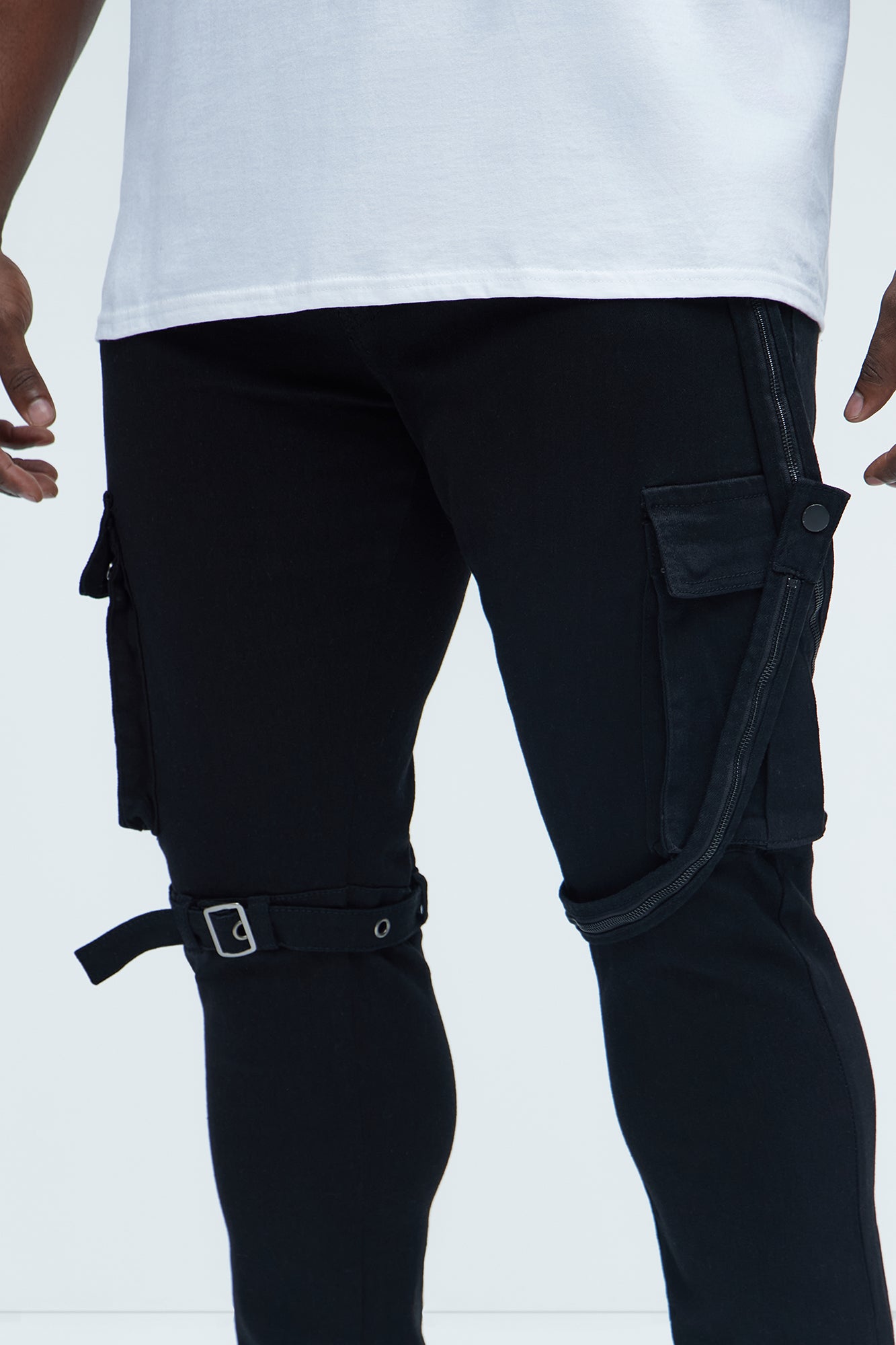 Buckle And Strap Stacked Skinny Jeans - Black - Image 10