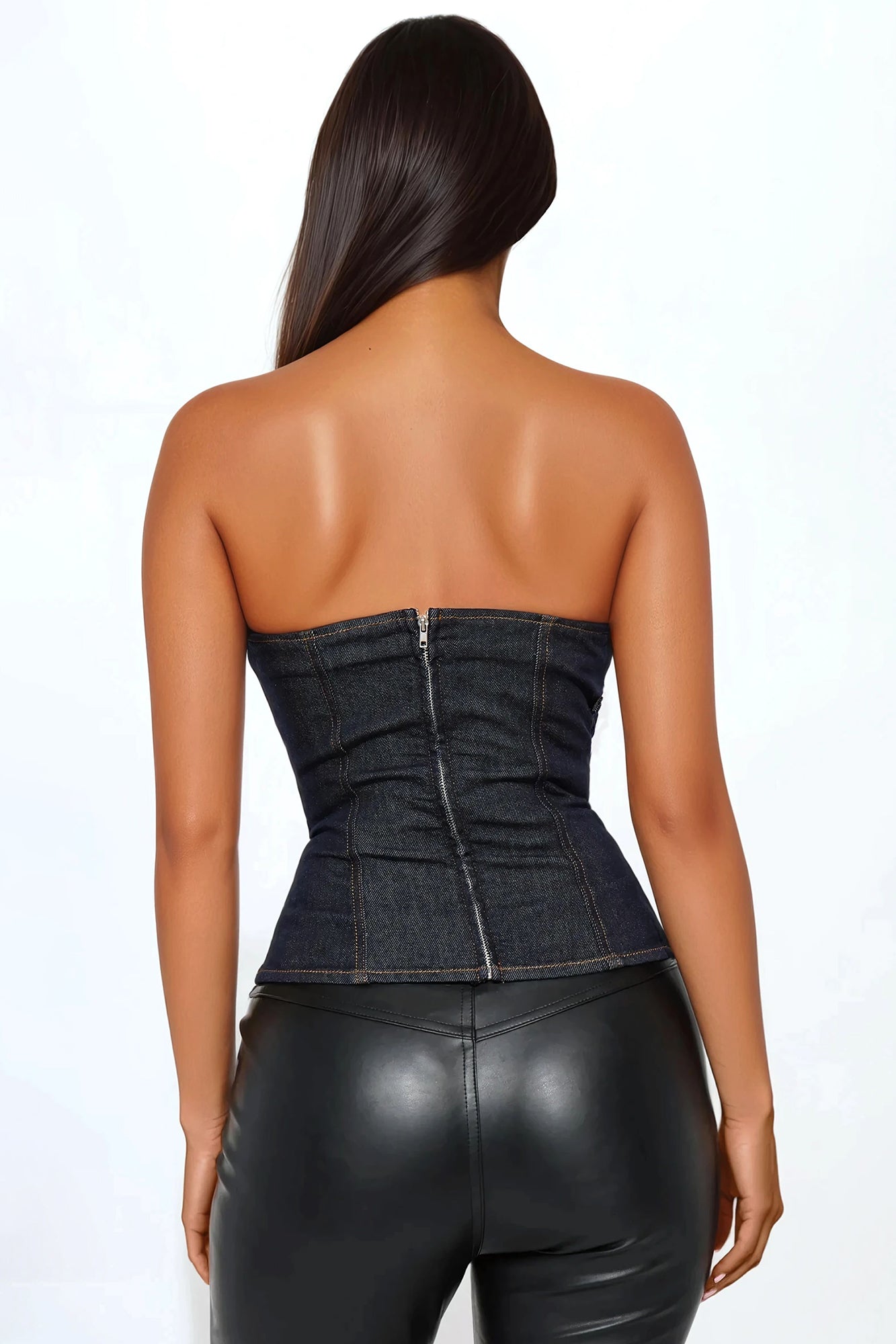 Think Of Me Denim Corset Top - Dark Wash - Image 3