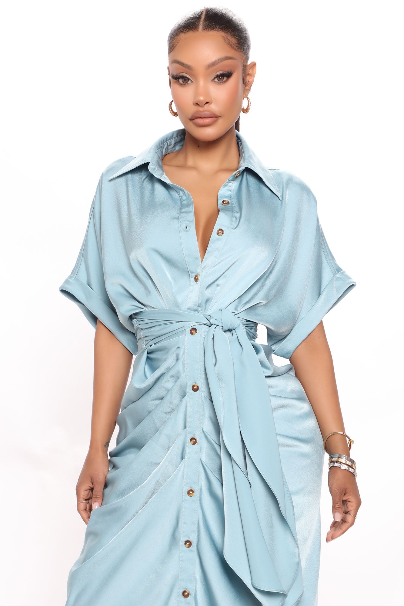 Stuck In The City Satin Midi Dress - Blue - Image 3