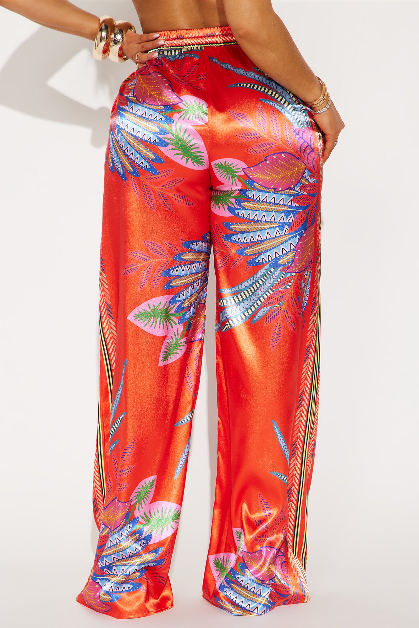 Aiden Satin Wide Leg Pants - Red/combo - Image 3