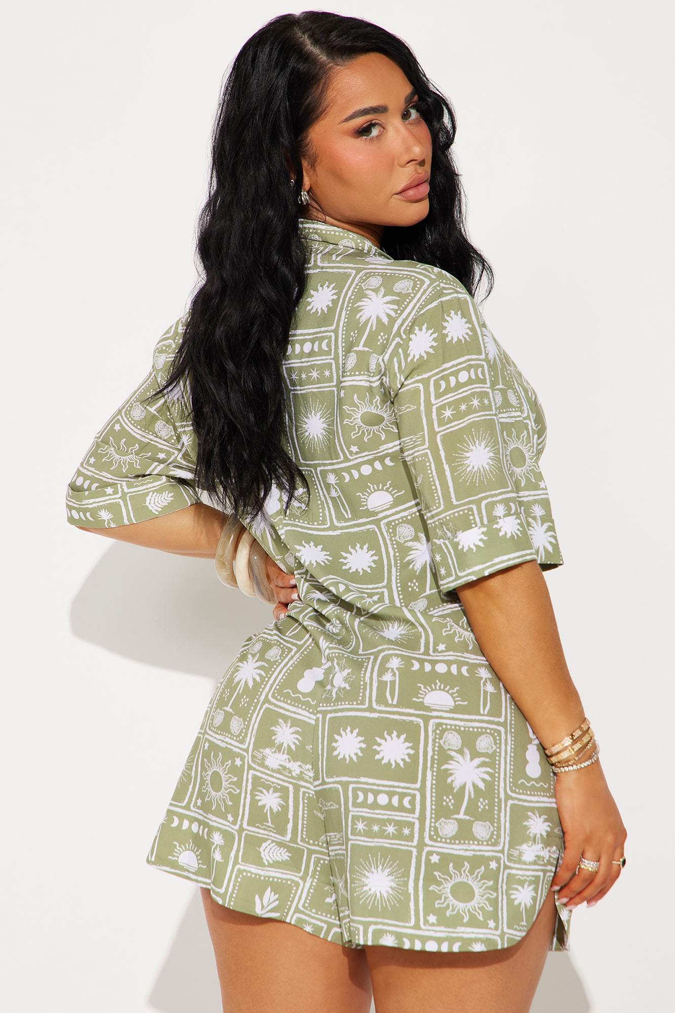 Carrie Button Up Romper - Olive/combo - Image 3