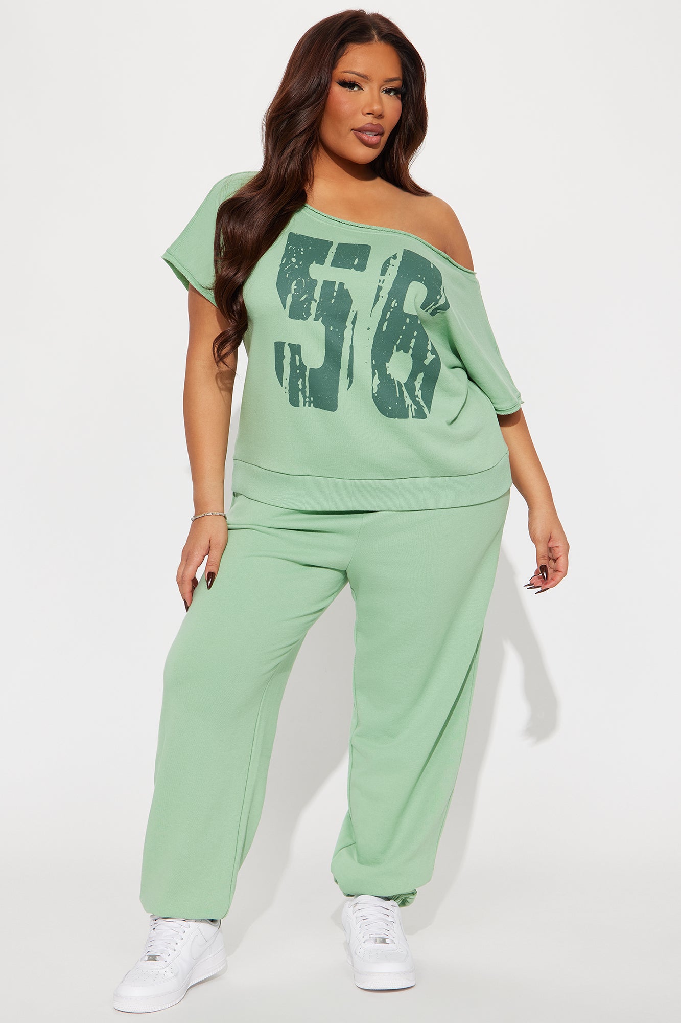 56 Off Shoulder Jogger Set - Sage - Image 4