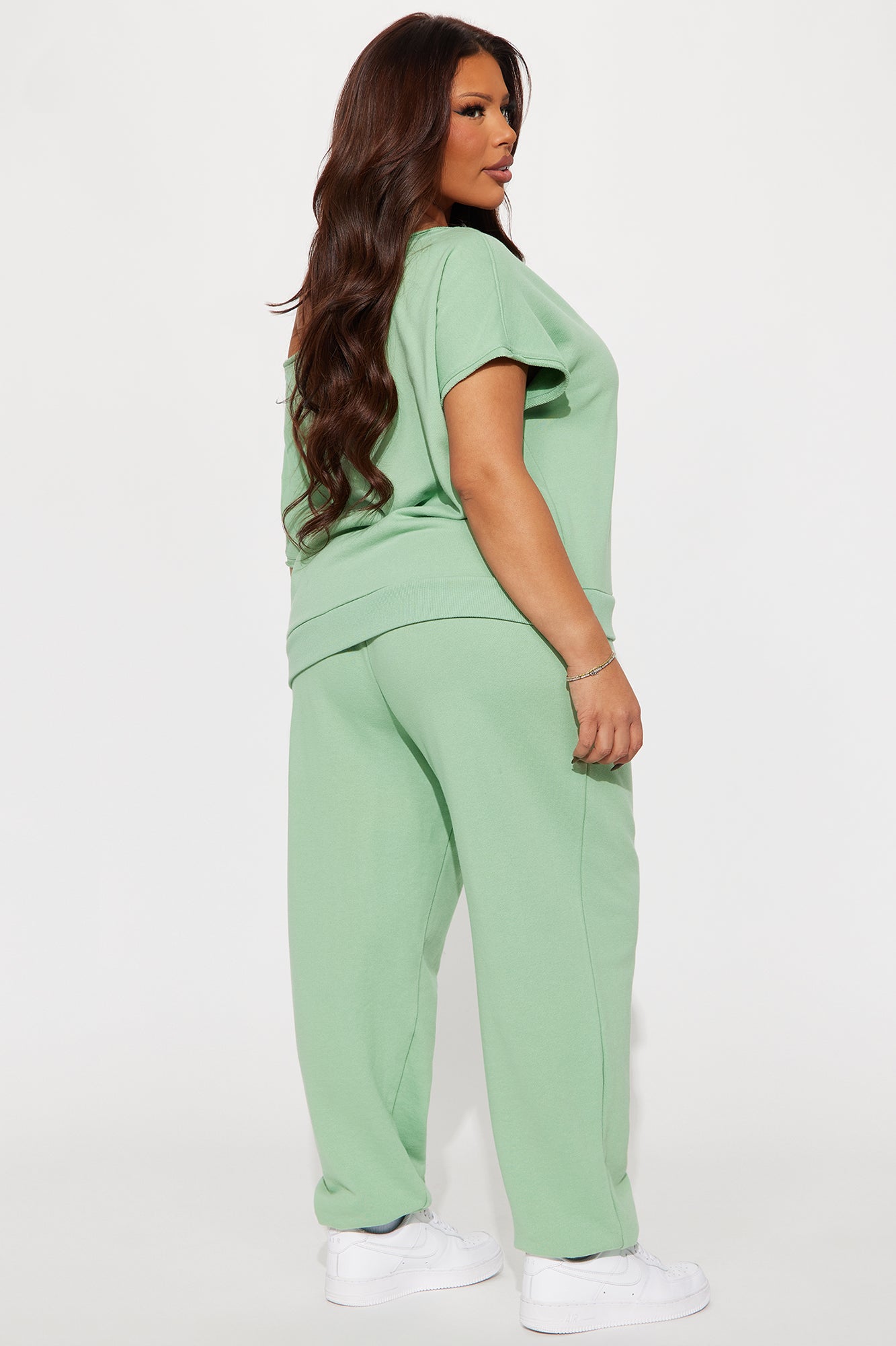 56 Off Shoulder Jogger Set - Sage - Image 6