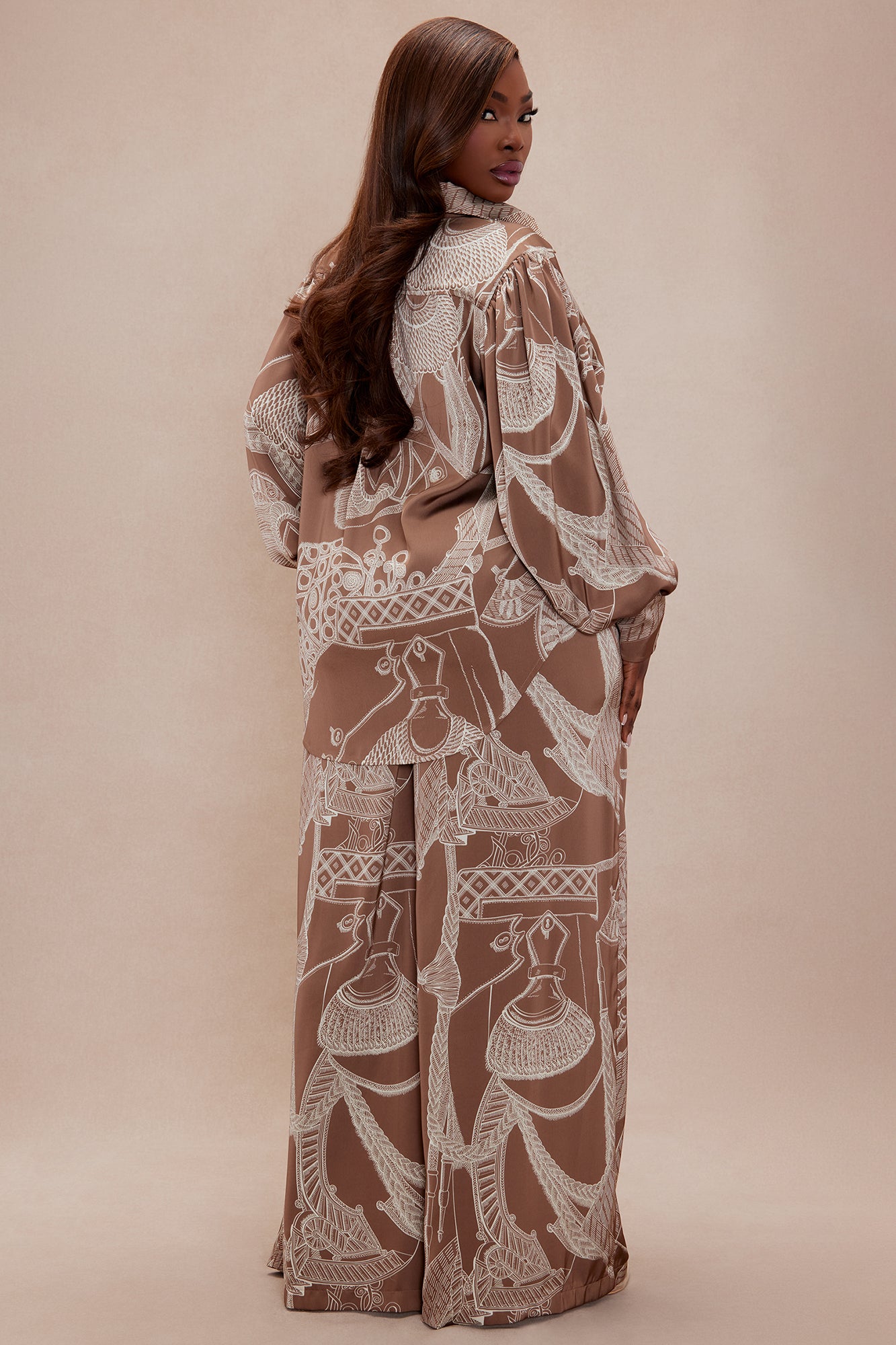 Anna Satin Pant Set - Mocha/combo - Image 8