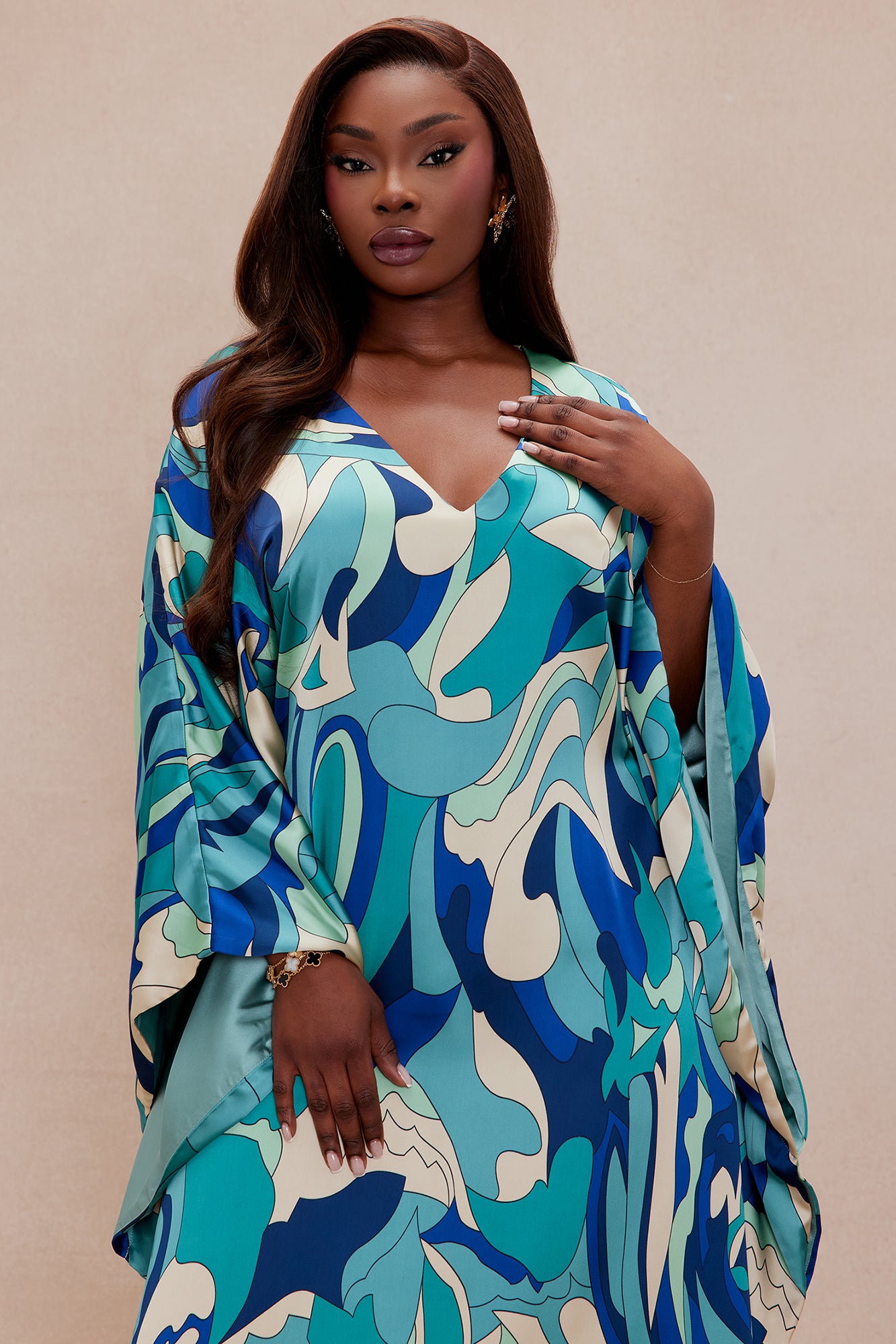 Set A Sail Satin Kaftan Maxi Dress - Turquoise/combo - Image 6