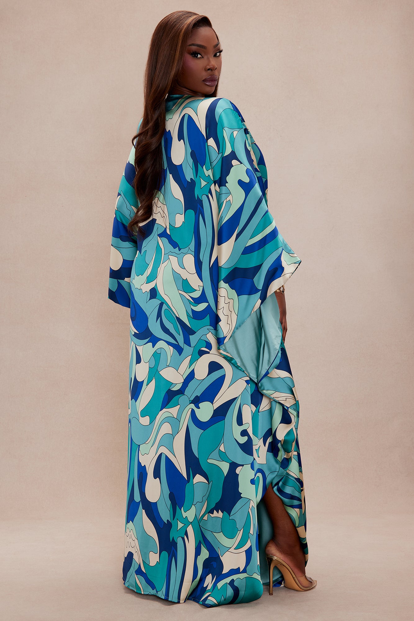 Set A Sail Satin Kaftan Maxi Dress - Turquoise/combo - Image 8