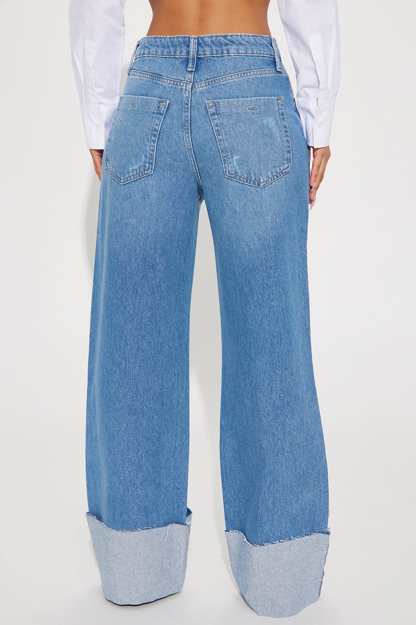 Jeanine Cuffed Wide Leg Jeans - Medium Wash - Image 5