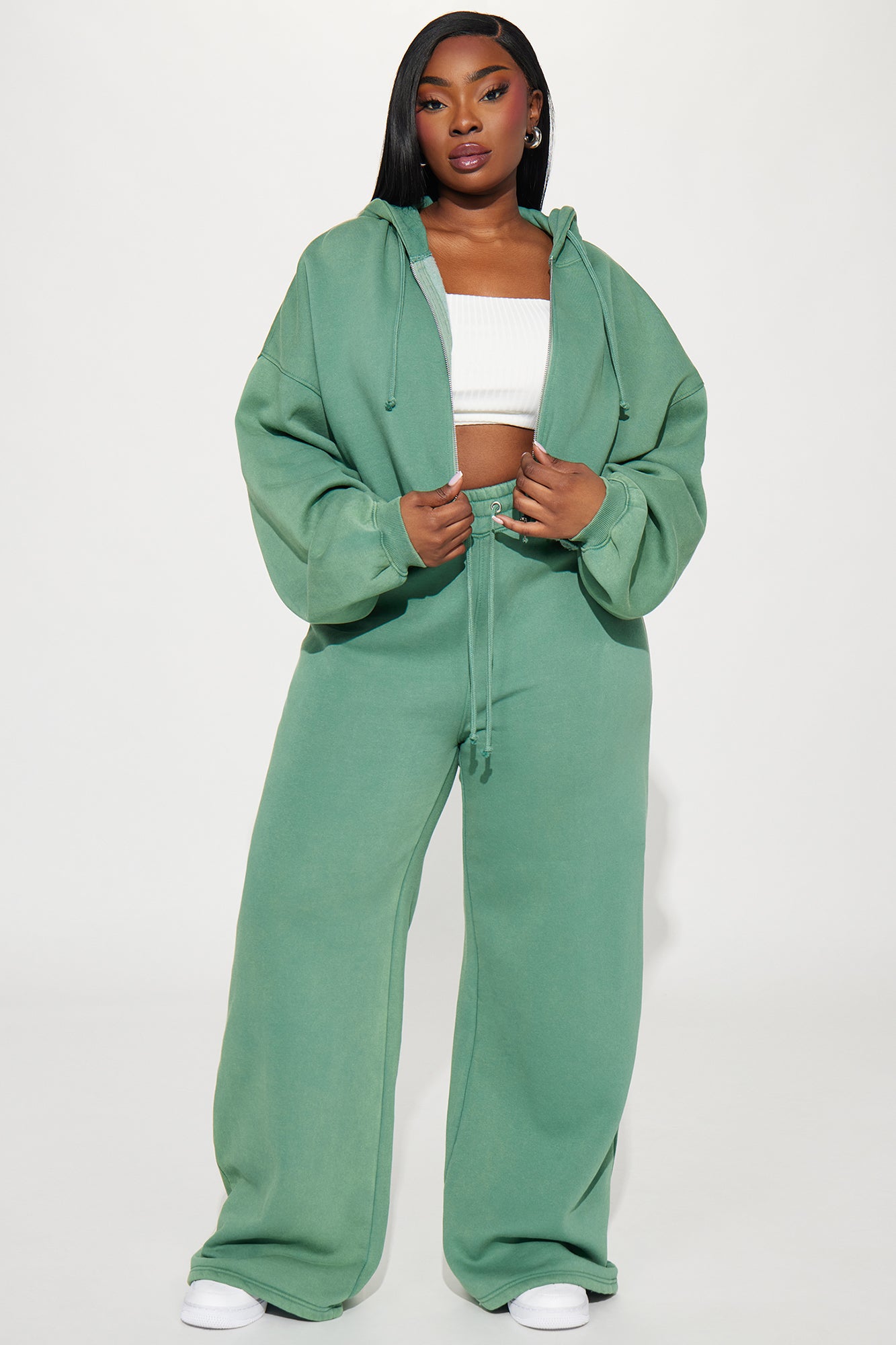 On The Go Fleece Pant Set - Green - Image 4