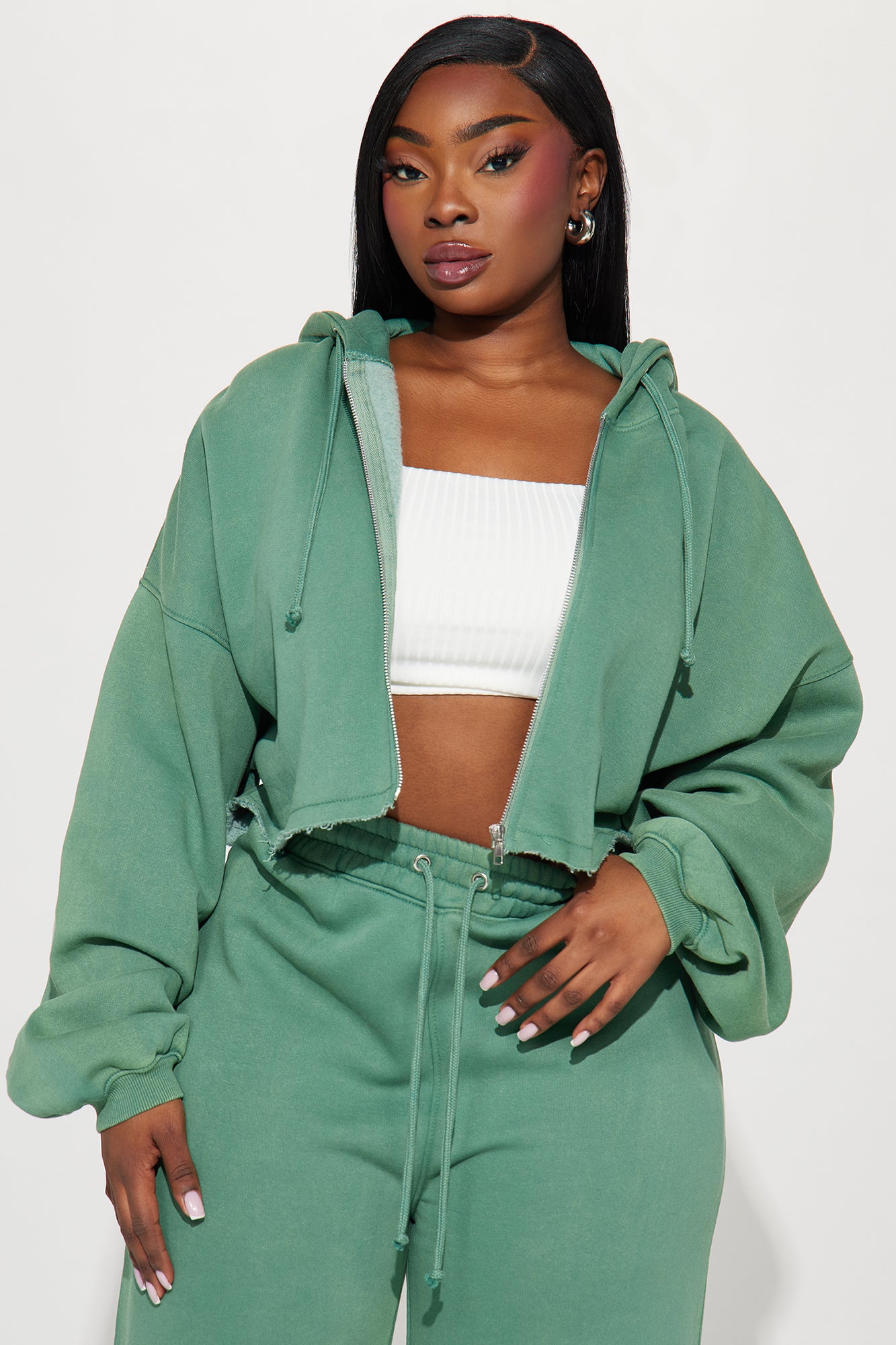 On The Go Fleece Pant Set - Green - Image 5