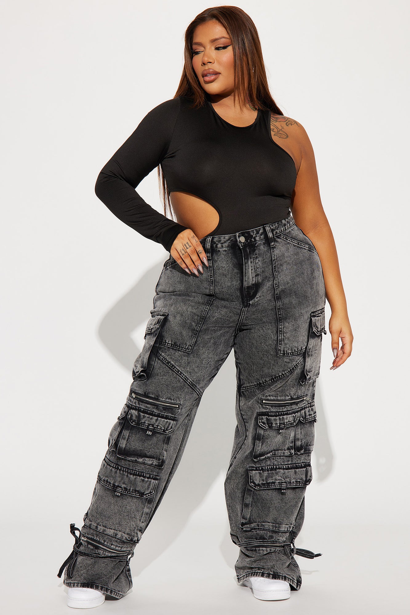 In The Mix Ankle Tie Cargo Jean - Black Wash - Image 6