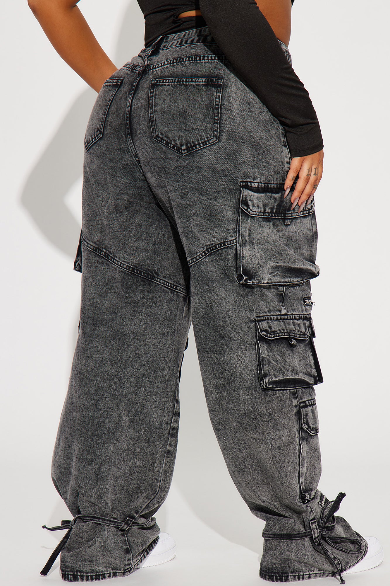In The Mix Ankle Tie Cargo Jean - Black Wash - Image 8