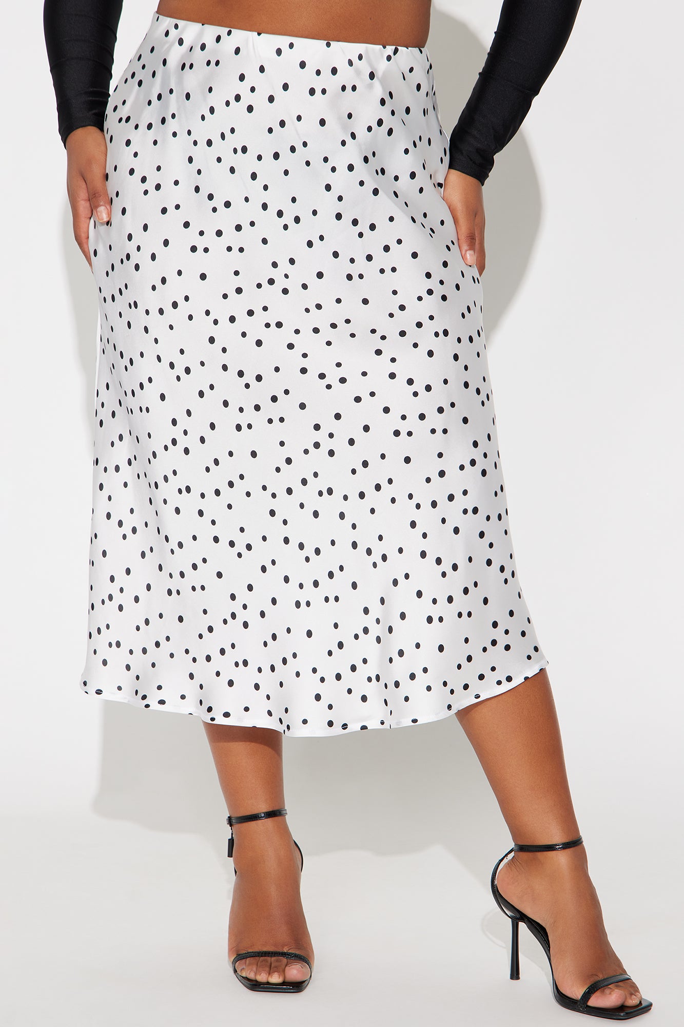 Frenchy Satin Polka Dot Bias Cut Midi Skirt - Ivory/combo - Image 5
