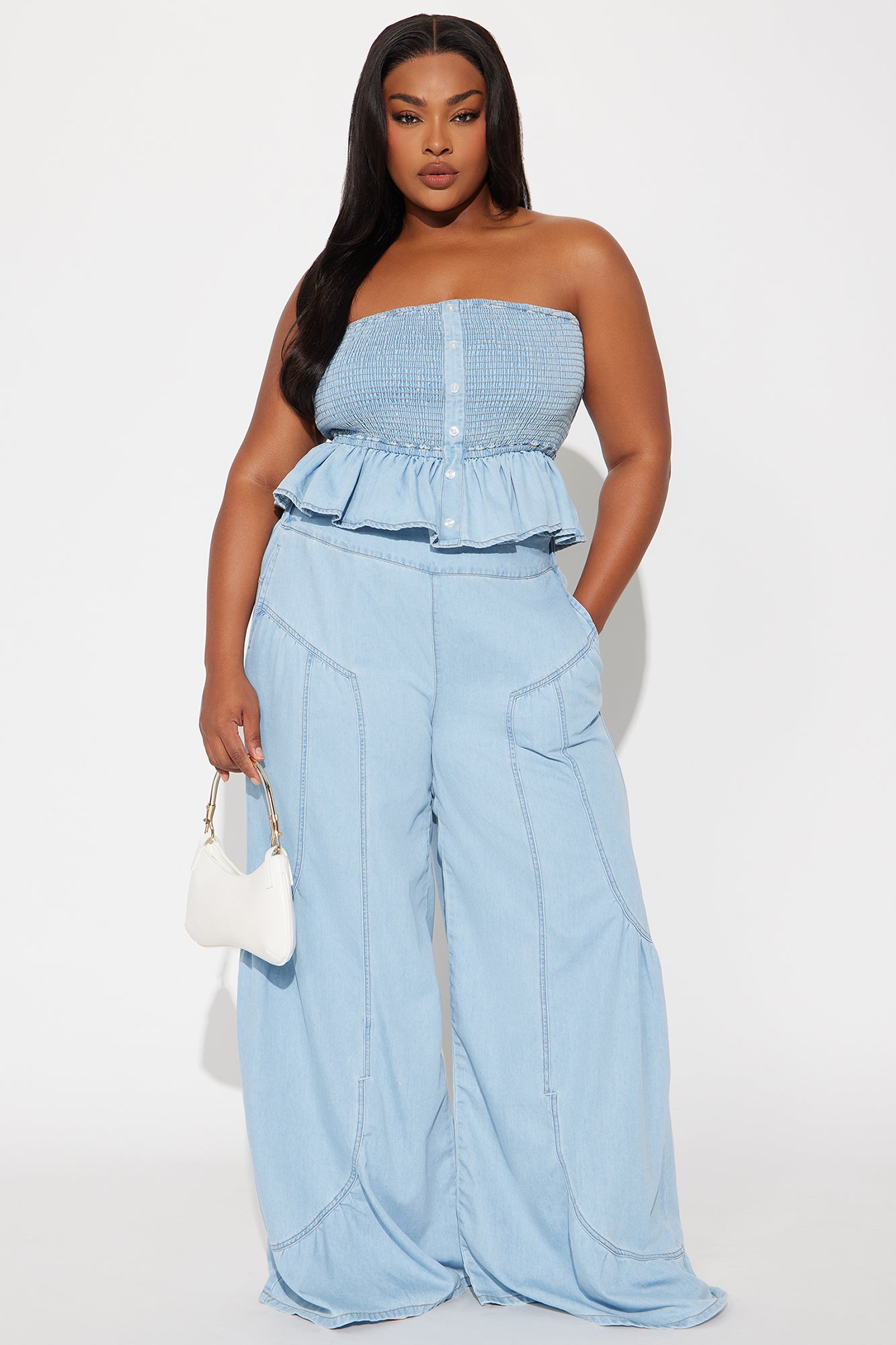 City Brunch Vibes Pant Set - Light Wash - Image 4