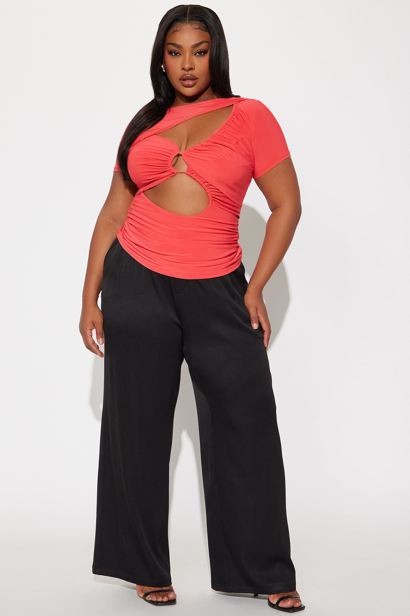 Trouble Maker Short Sleeve Cut Out Top - Coral - Image 5