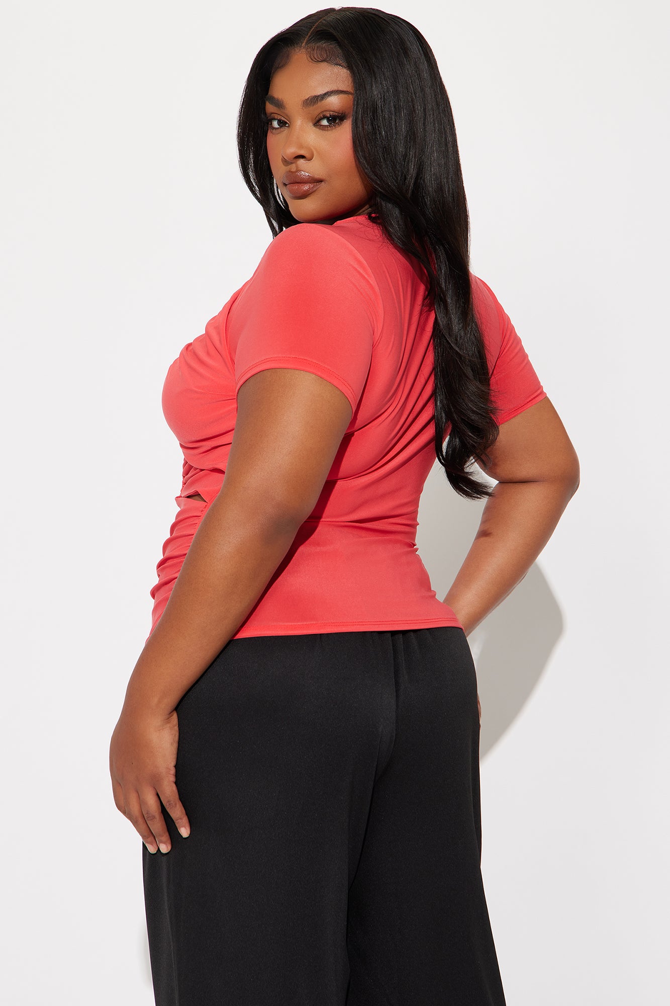 Trouble Maker Short Sleeve Cut Out Top - Coral - Image 6