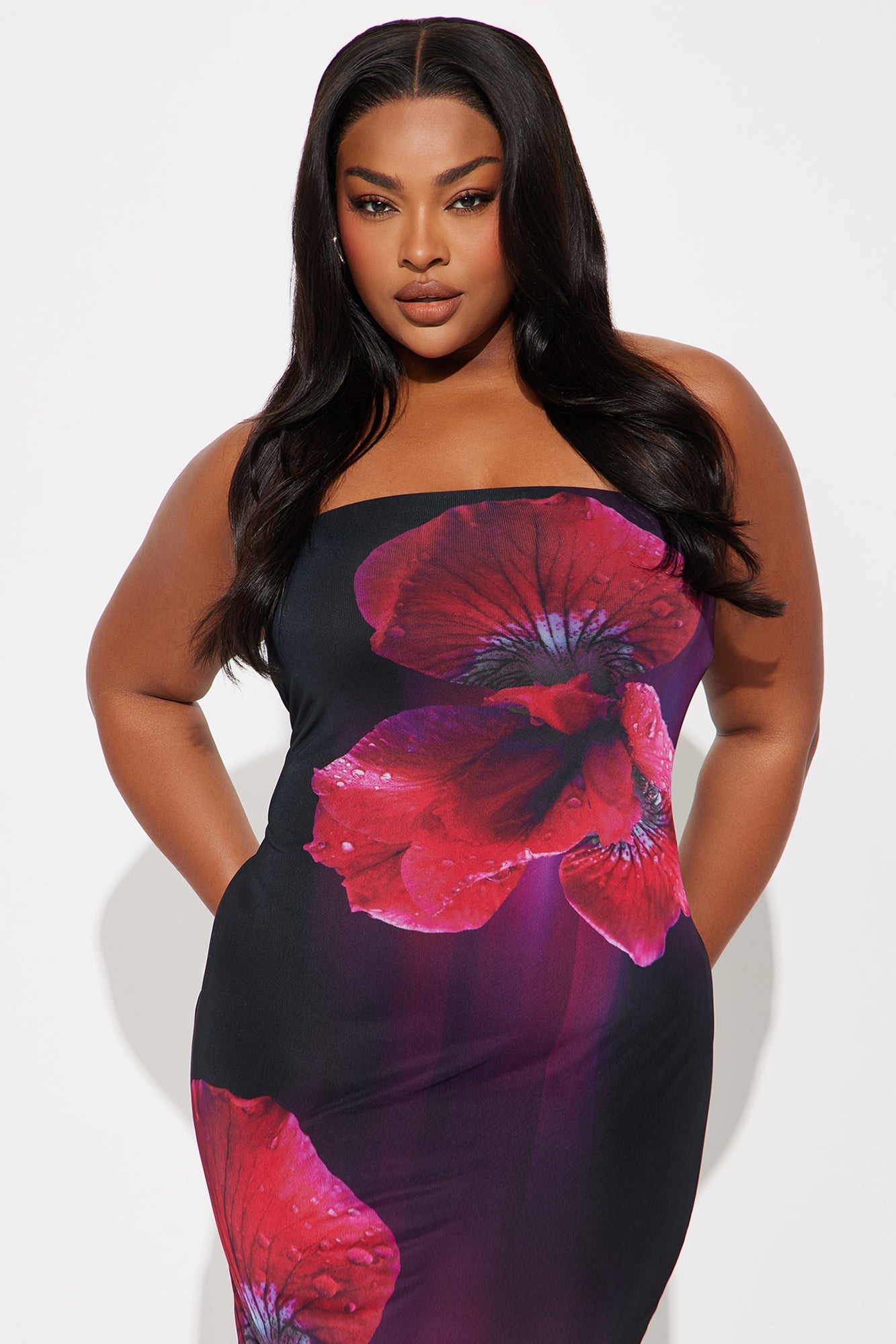 Essence Of Love Strapless Floral Midi Dress - Hot Pink/combo - Image 5