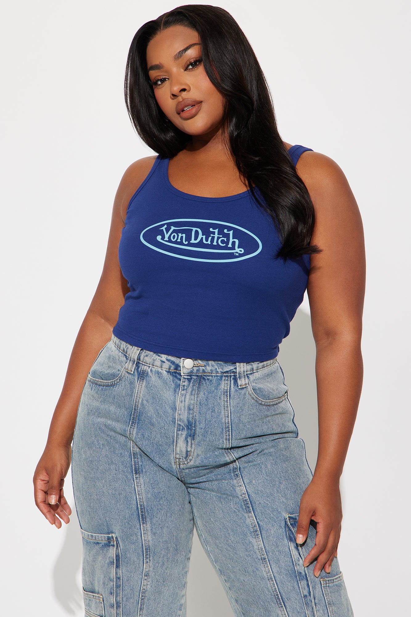Von Dutch Ribbed Tank Top - Navy - Image 4