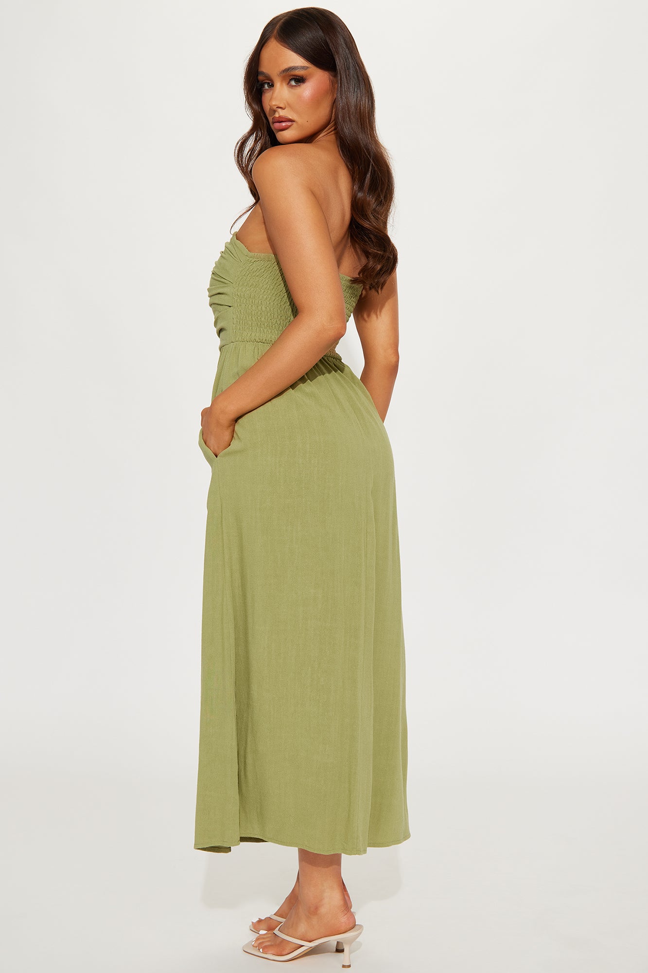 Draya Linen Midi Dress - Olive - Image 3
