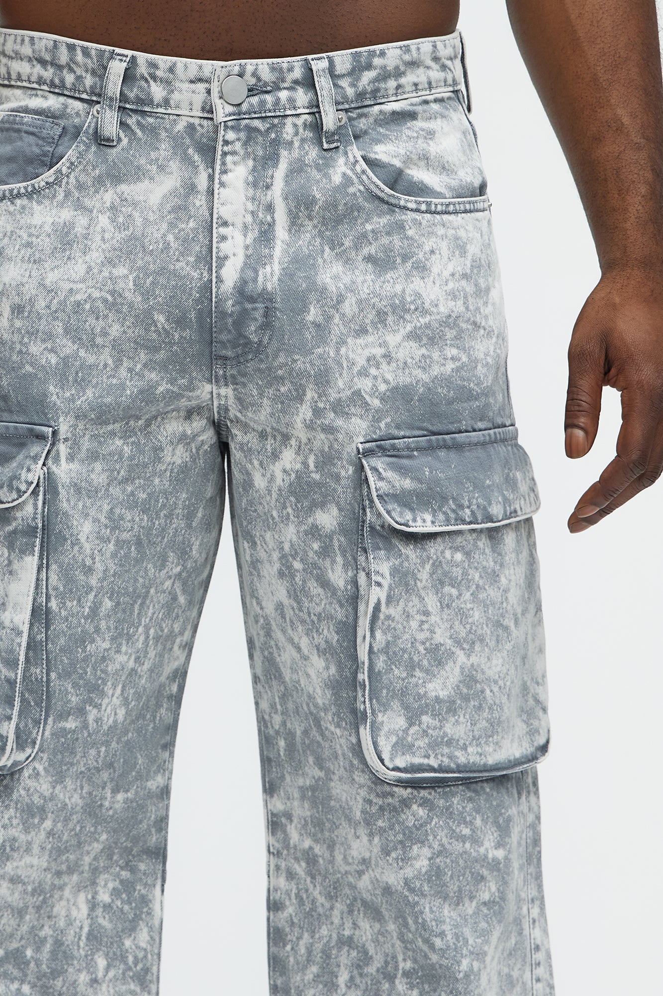 Baggy Clover Cargo Jeans - Grey - Image 4