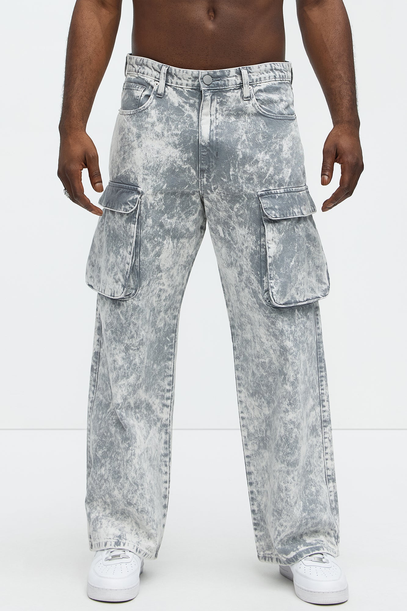 Baggy Clover Cargo Jeans - Grey - Image 3