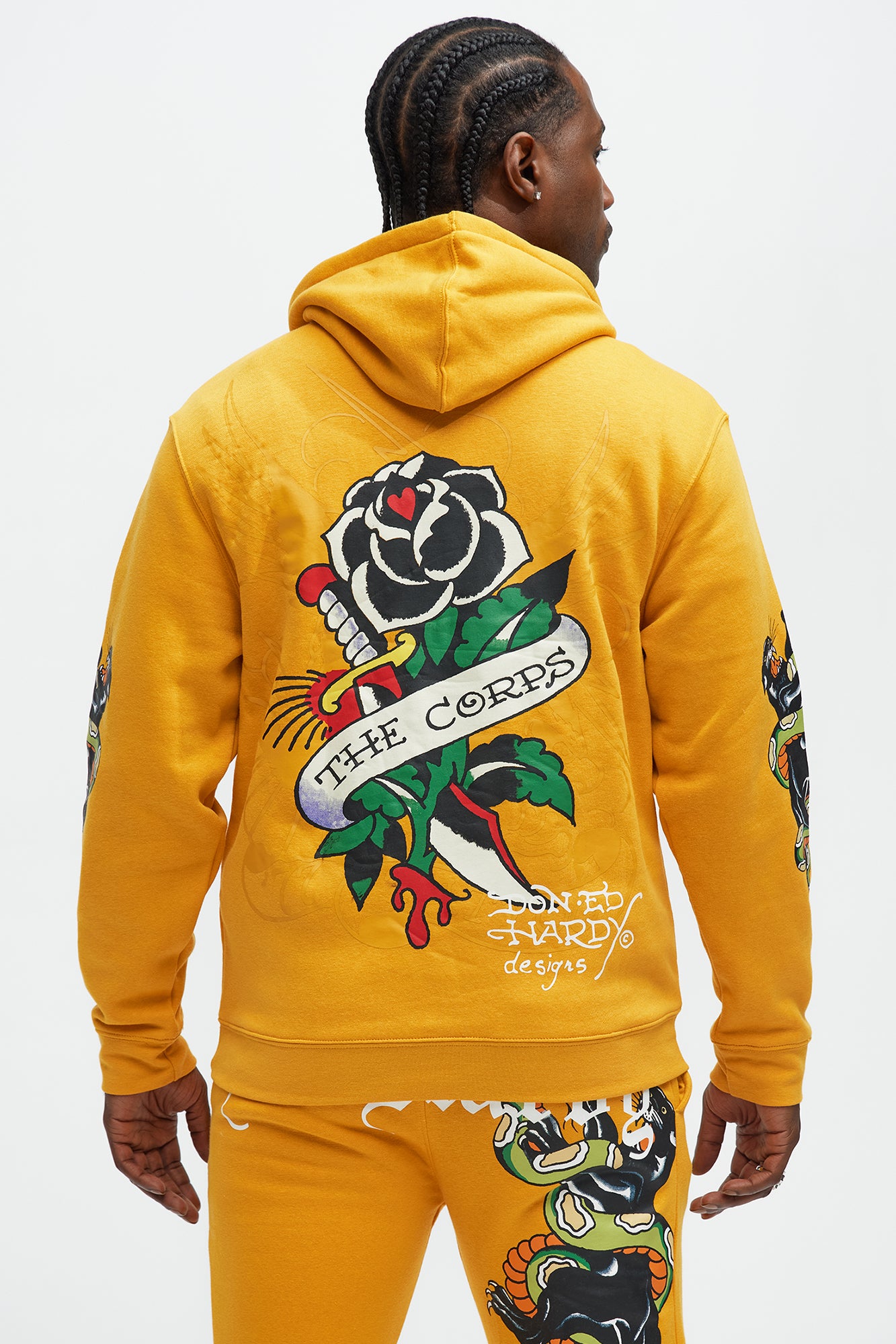 Ed Hardy Snake Rose Hoodie - Yellow - Image 5