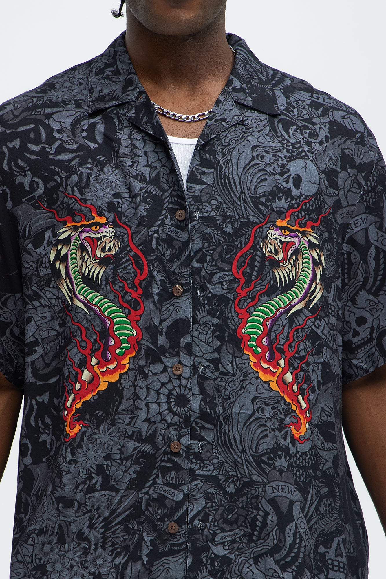 Ed Hardy Regular Fit Cobra Flame Button Up Shirt - Black - Image 3
