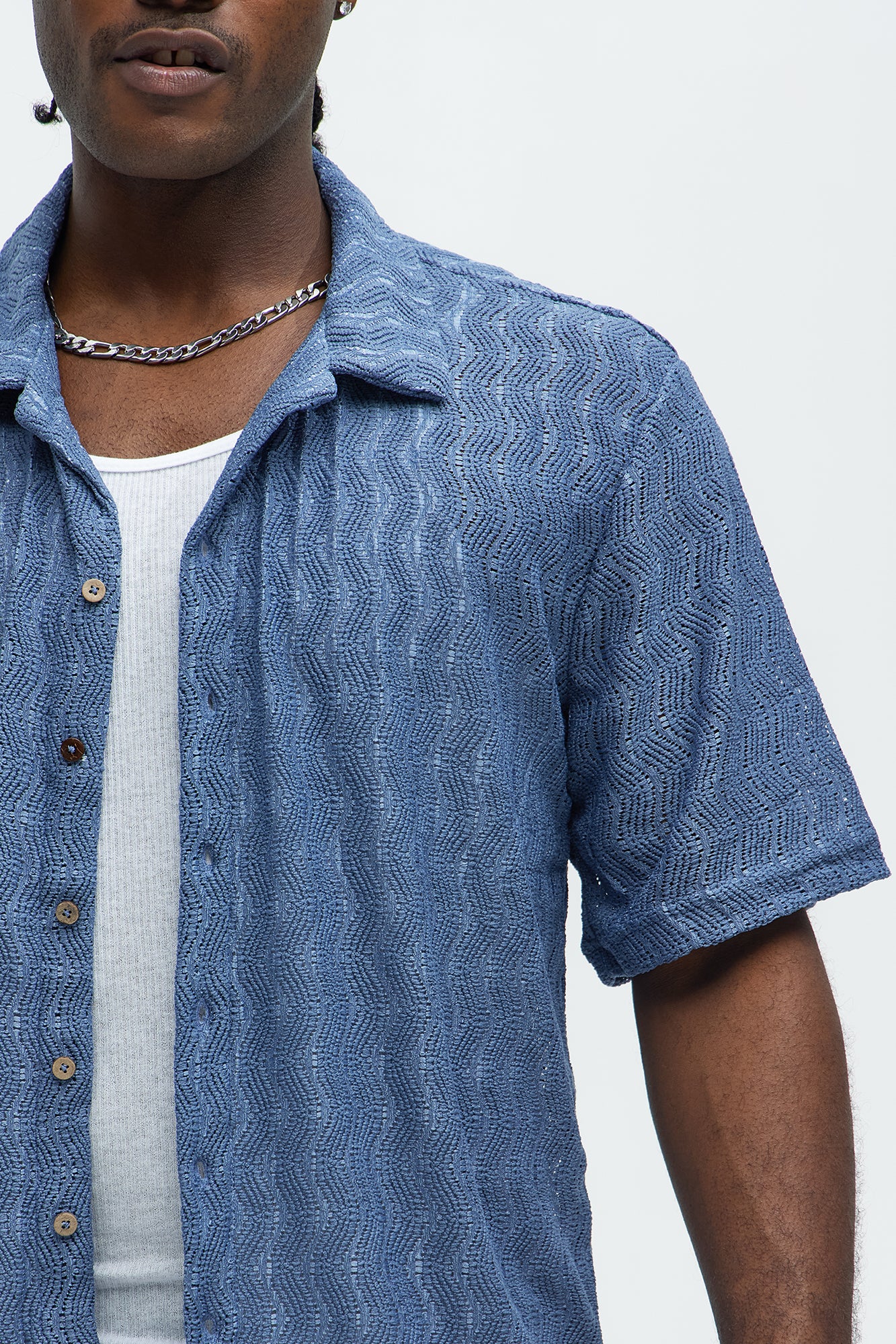 Echo Textured Short Sleeve Button Up - Blue - Image 3