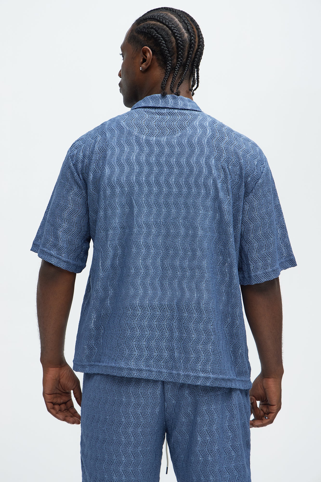 Echo Textured Short Sleeve Button Up - Blue - Image 4