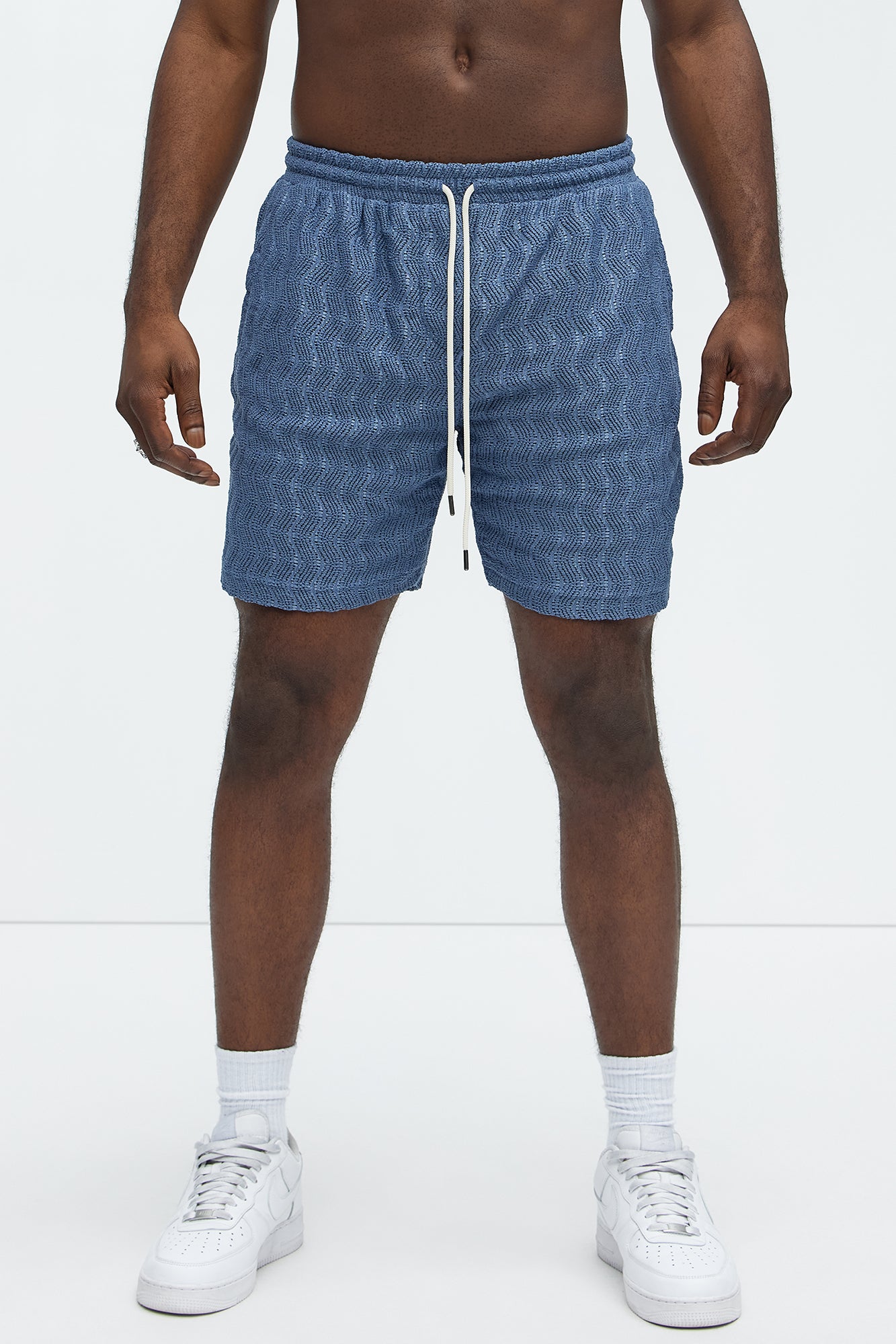Echo Textured Drawstring Shorts - Blue - Image 3