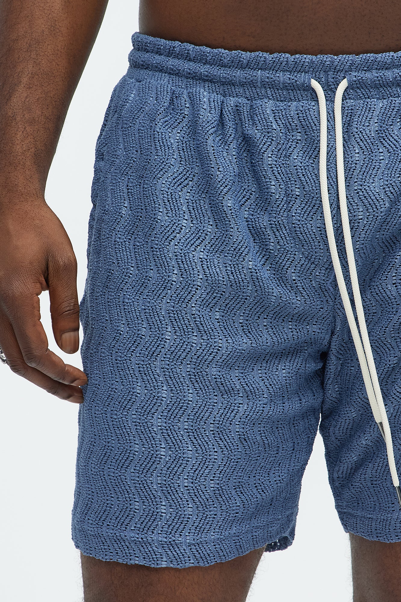 Echo Textured Drawstring Shorts - Blue - Image 4