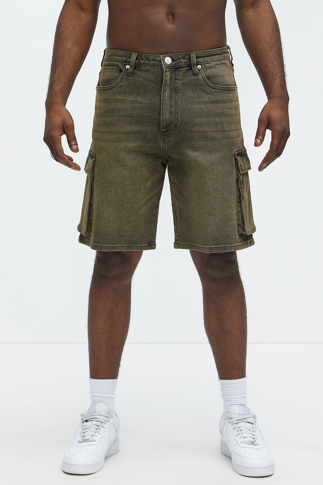 Relaxed Cornell Cargo Denim Shorts - Green - Image 3