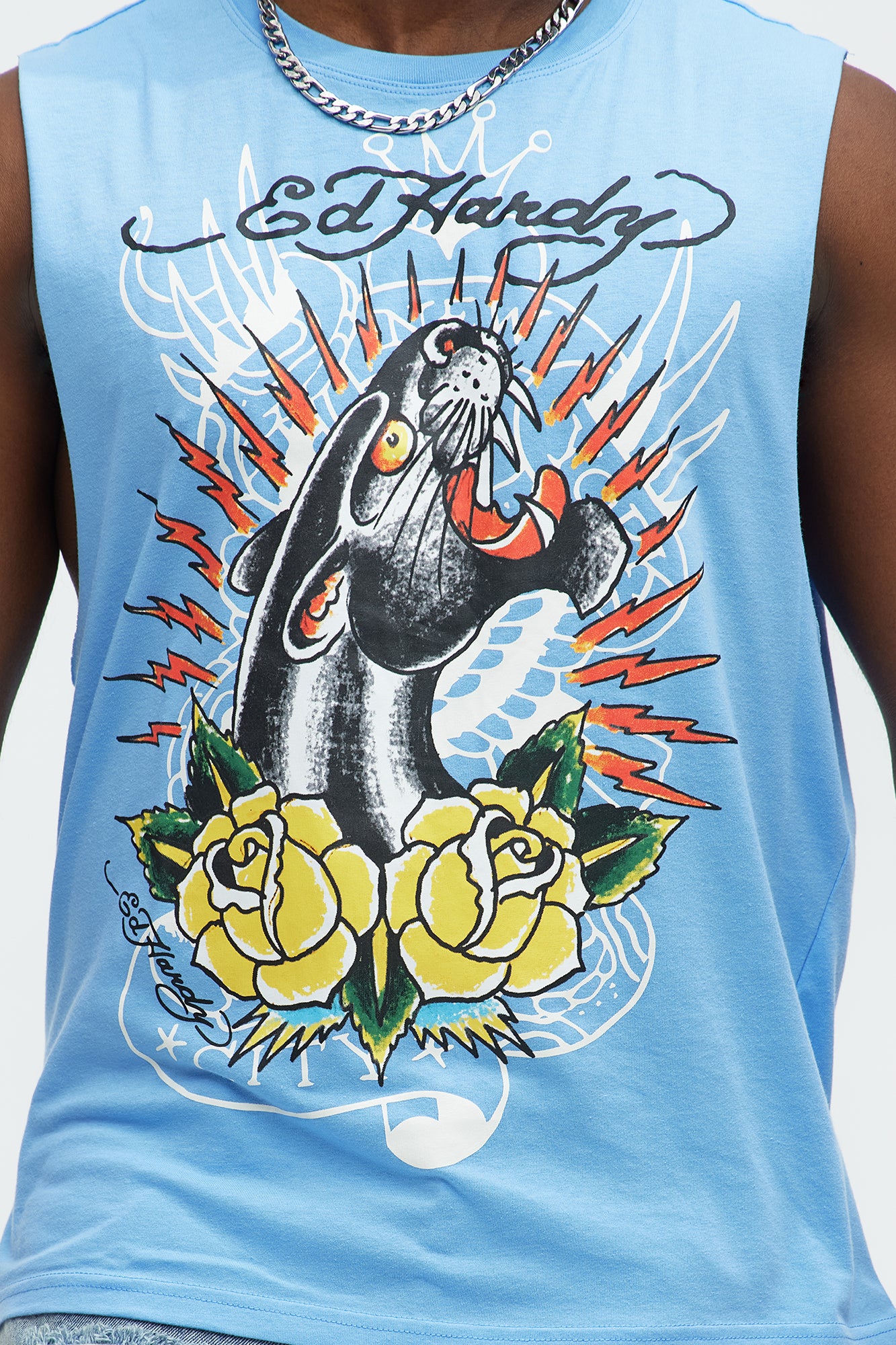 Ed Hardy Panther Roses Muscle Tee - Light Blue - Image 3