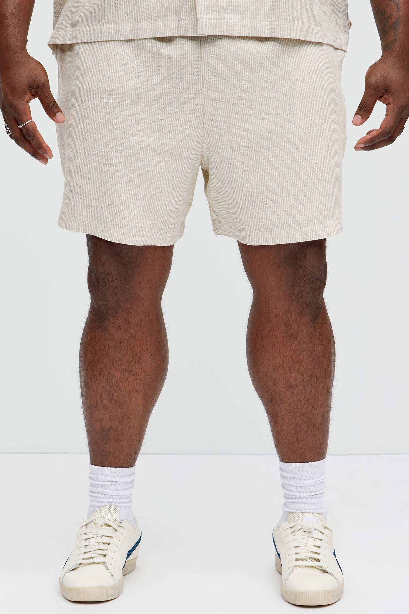 Twill Stripe Linen Shorts - Taupe/combo - Image 6