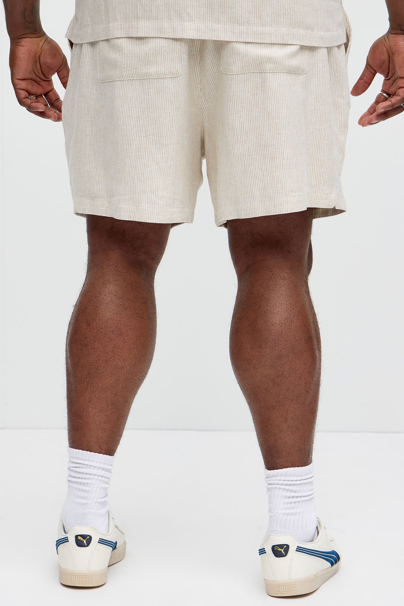 Twill Stripe Linen Shorts - Taupe/combo - Image 9