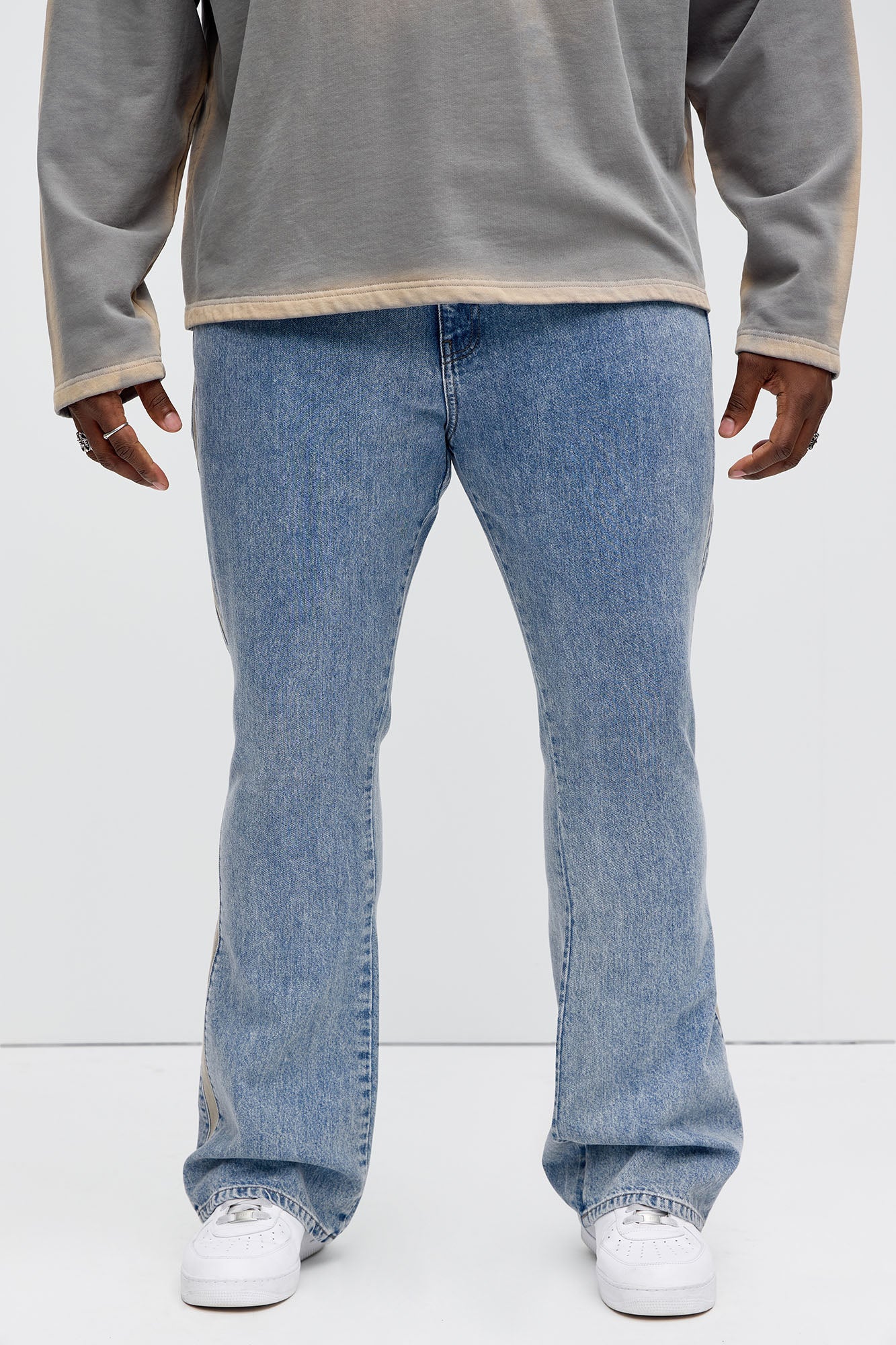 Side Stripe Stacked Slim Flare Jeans - Light Wash - Image 6