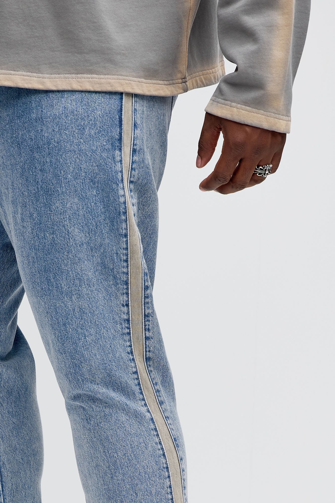 Side Stripe Stacked Slim Flare Jeans - Light Wash - Image 8