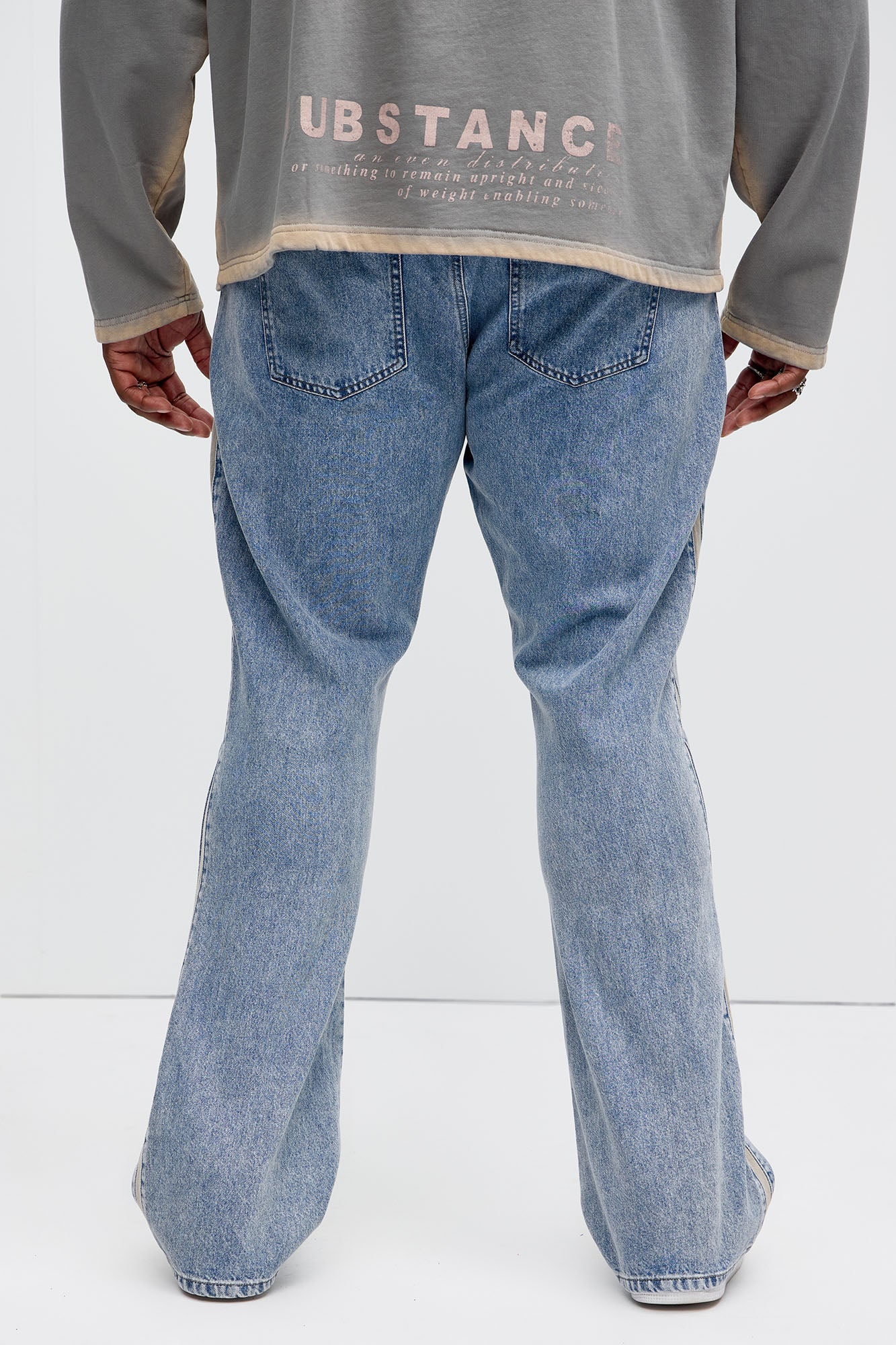 Side Stripe Stacked Slim Flare Jeans - Light Wash - Image 9