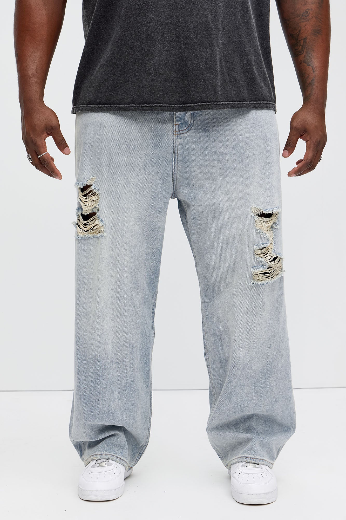 Zeke Distressed Baggy Jeans - Light Wash - Image 6