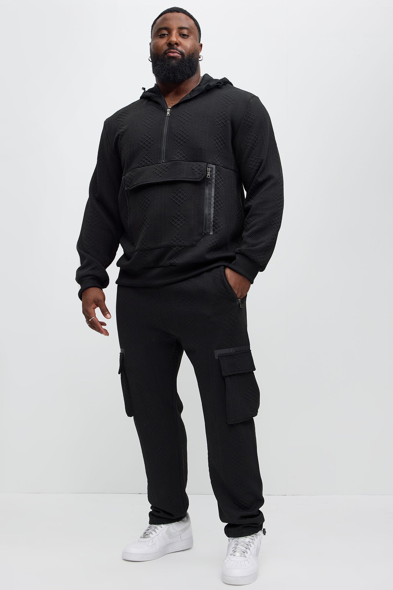 Practical Quarter Zip Hoodie - Black - Image 7