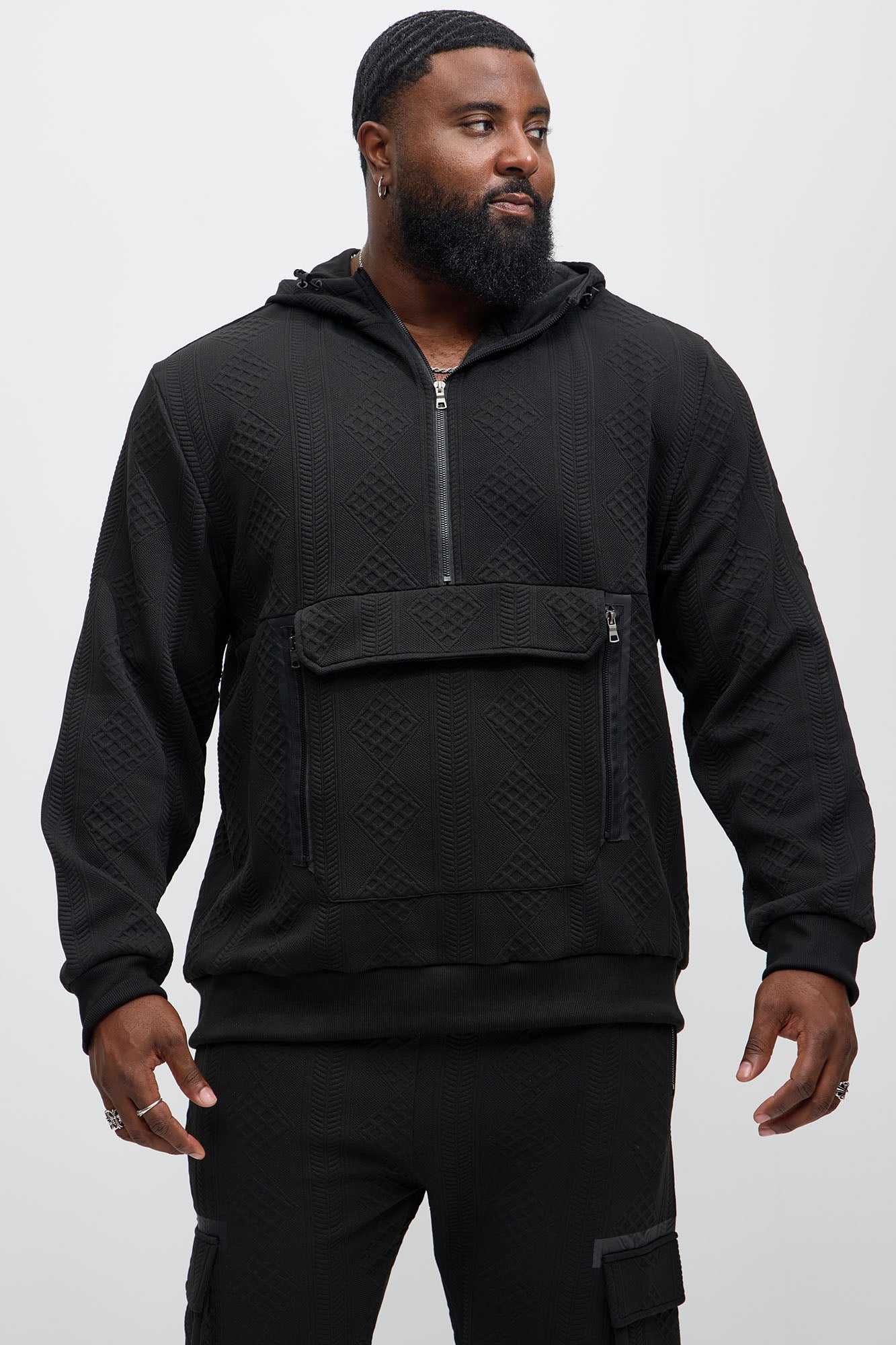 Practical Quarter Zip Hoodie - Black - Image 6