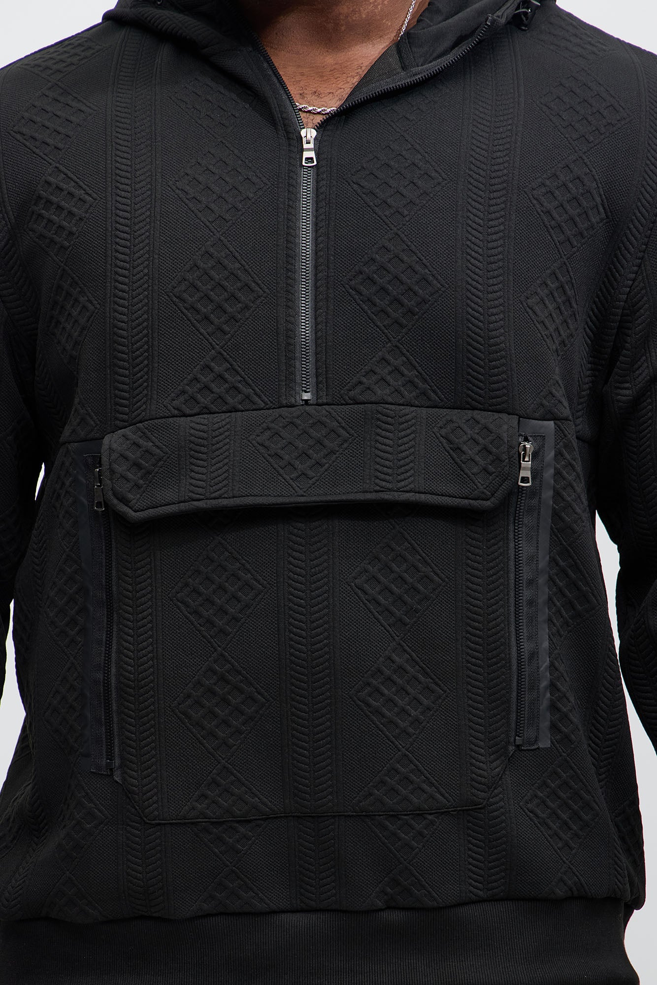 Practical Quarter Zip Hoodie - Black - Image 8