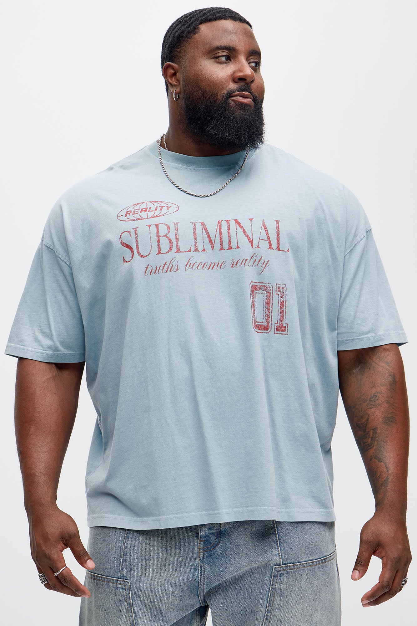 Reality Subliminal Oversized Short Sleeve Tee - Light Blue - Image 4